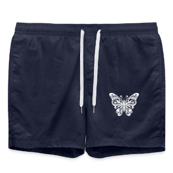 Eleganter Vintage Schmetterling Tattoo Style - Badeshorts - French Navy - Vorne - AI Model Male 185 light (185cm)