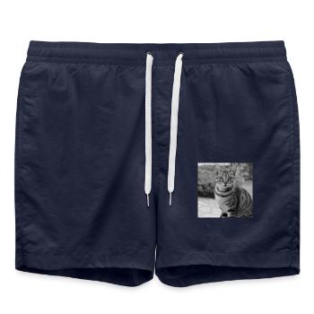 Portrait de fond de chat blanc-noir - Short de bain - bleu marine - Devant - AI Model Male 185 light (185cm)