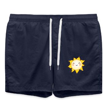 Sweet kawaii sun in sunflower - Swim Trunks - french navy - Front - AI Model Male 185 light (185cm)