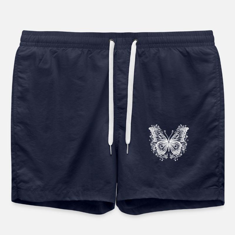 Tattoo Flower Lines Style Butterfly - Swim Trunks - french navy
