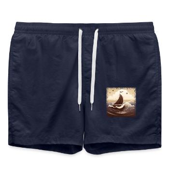 Chocolate brown dinghy on rough seas - Swim Trunks - french navy - Front - AI Model Male 185 light (185cm)