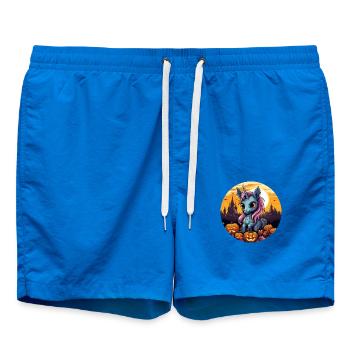 Unicorn in autumn sunset with pumpkin - Swim Trunks - cobalt blue - Front