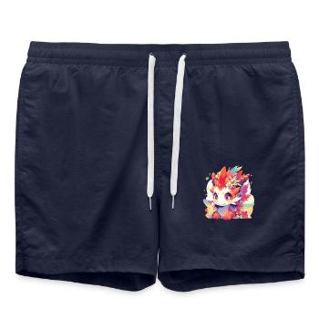 00332 kawaii FireDragonUnicorn - Swim Trunks - french navy - Front - AI Model Male 185 light (185cm)