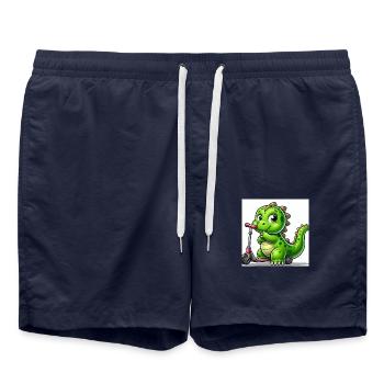 Dino green sur un scooter - Short de bain - bleu marine - Devant - AI Model Male 185 light (185cm)