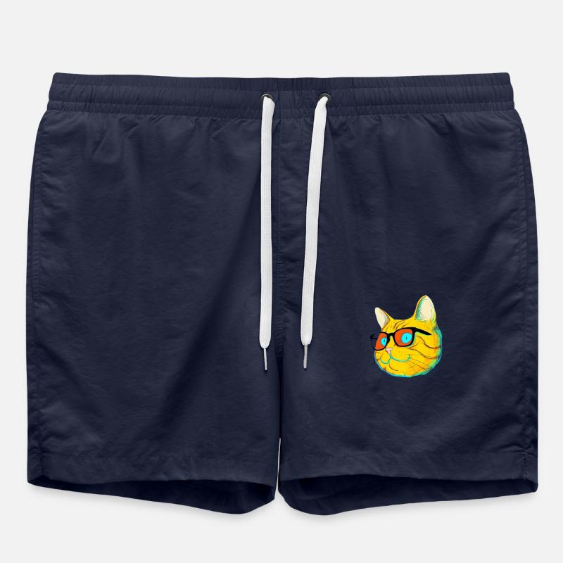 Chat à lunettes - Short de bain - bleu marine