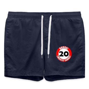20. Geburtstag Hurra lustiger Spruch - Badeshorts - French Navy - Vorne - AI Model Male 185 light (185cm)