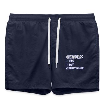 Sexe révélant un paintballeur, bleu et blanc - Short de bain - bleu marine - Devant - AI Model Male 185 light (185cm)