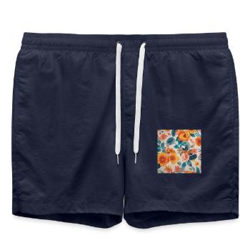Blumen - Badeshorts - French Navy - Vorne - AI Model Male 185 light (185cm)