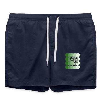 Silhouette Tree with Green Circles Art - Swim Trunks - french navy - Front - AI Model Male 185 light (185cm)