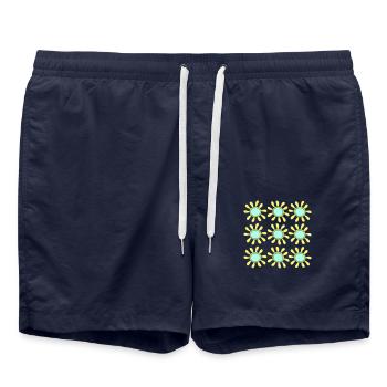 Viele Kleine Sonnenblumen Sonnen Blumen Muster - Badeshorts - French Navy - Vorne - AI Model Male 185 light (185cm)