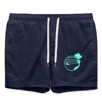 nager homme palmiers plage bande mer voyage - Short de bain - bleu marine - Devant - AI Model Male 185 light (185cm)