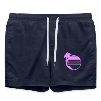 Palm Trees Island Trees Beach Stripes Sea Travel Pink - Swim Trunks - french navy - Front - AI Model Male 185 light (185cm)