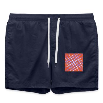 Grid pattern in white and blue - Swim Trunks - french navy - Front - AI Model Male 185 light (185cm)