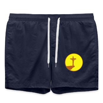 Jesus Christ God Faith Cross Cliff Mountain Praying - Swim Trunks - french navy - Front - AI Model Male 185 light (185cm)