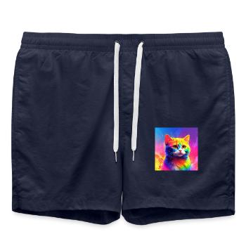 Cute rainbow coloured cat - Swim Trunks - french navy - Front - AI Model Male 185 light (185cm)