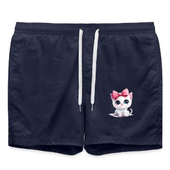 Chat mignon avec arc sur la tête - Short de bain - bleu marine - Devant - AI Model Male 185 light (185cm)