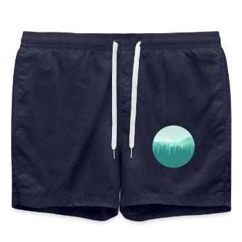 Mountain landscape - Swim Trunks - french navy - Front - AI Model Male 185 light (185cm)