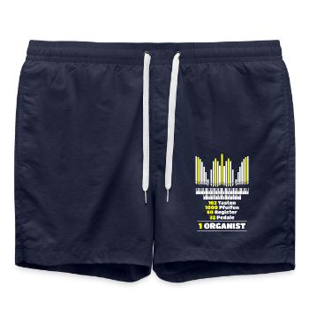 Orgel in Zahlen - Lustige Organist Geschenkidee - Badeshorts - French Navy - Vorne - AI Model Male 185 light (185cm)