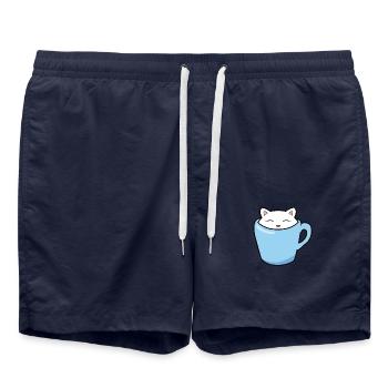 Cute kitten sitting in a blue cup of coffee - Swim Trunks - french navy - Front - AI Model Male 185 light (185cm)