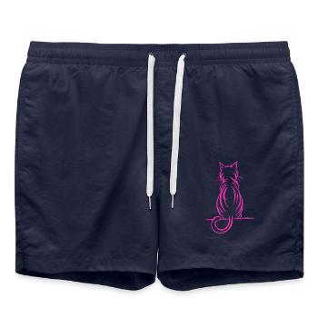 Minimalist drawing of a cat, pink - Swim Trunks - french navy - Front - AI Model Male 185 light (185cm)