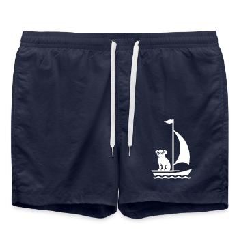 Mops im Boot Silhouette Segeln Minimalistisch - Badeshorts - French Navy - Vorne - AI Model Male 185 light (185cm)