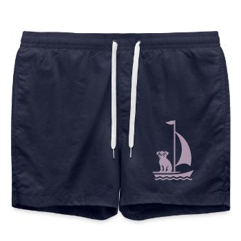 Mops im Boot Silhouette Segeln Minimalistisch - Badeshorts - French Navy - Vorne - AI Model Male 185 light (185cm)