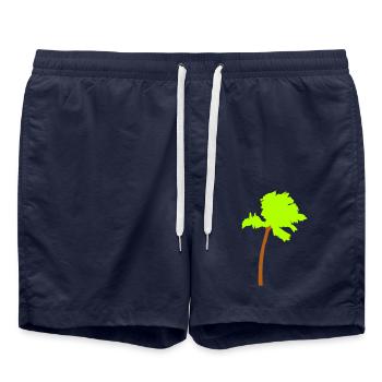 Palme Insel Baum Strand Urlaub Kokosnuss Meer Cool - Badeshorts - French Navy - Vorne - AI Model Male 185 light (185cm)