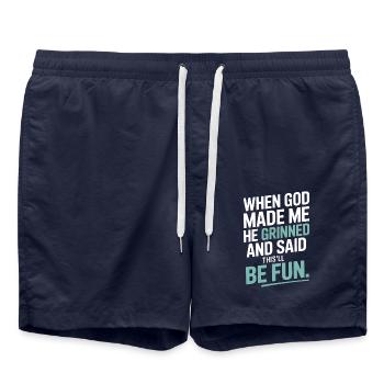 Als Gott mich gemacht hat, hat er gegrinst! - Badeshorts - French Navy - Vorne - AI Model Male 185 light (185cm)