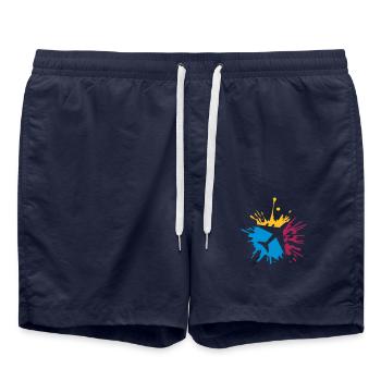Bunter Tropfen Flugzeug - Badeshorts - French Navy - Vorne - AI Model Male 185 light (185cm)