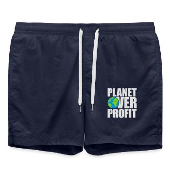 planet over profit Zitat - Badeshorts - French Navy - Vorne - AI Model Male 185 light (185cm)