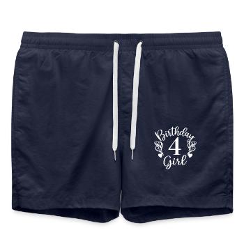 4. Geburtstag Mädchen, 4 Jahre altes Geschenk für Kinder - Badeshorts - French Navy - Vorne - AI Model Male 185 light (185cm)