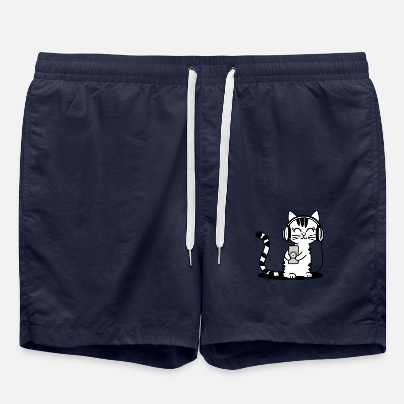 Süße Katze hört Musik Kopfhörer Kätzchen - Badeshorts - French Navy