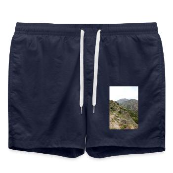 Berg Berge Berglandschaft Poster - Badeshorts - French Navy - Vorne - AI Model Male 185 light (185cm)