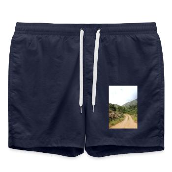 Berg Berge Berglandschaft Poster - Badeshorts - French Navy - Vorne - AI Model Male 185 light (185cm)