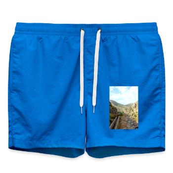 Mountain Mountains Mountain Landscape Poster - Swim Trunks - cobalt blue - Front
