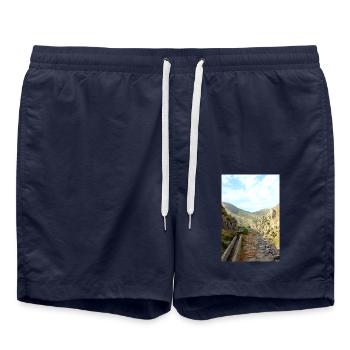 Mountain Mountains Mountain Landscape Poster - Swim Trunks - french navy - Front - AI Model Male 185 light (185cm)