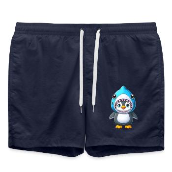 Funny Penguin Shark Costume Cartoon Carnival - Swim Trunks - french navy - Front - AI Model Male 185 light (185cm)