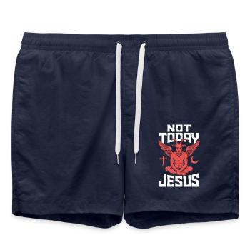 Pas Jésus aujourd’hui ! Sataniste, athée, gothique, esthétique - Short de bain - bleu marine - Devant - AI Model Male 185 light (185cm)