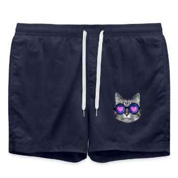 Süße Katze mit rosa Herzbrille - Badeshorts - French Navy - Vorne - AI Model Male 185 light (185cm)