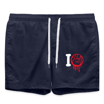 I Love Heavy Metal Hard Rock Music Hand Gesture Heart - Swim Trunks - french navy - Front - AI Model Male 185 light (185cm)