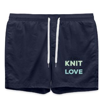 all you knit is love - Stricken ist Liebe - Badeshorts - French Navy - Vorne - AI Model Male 185 light (185cm)