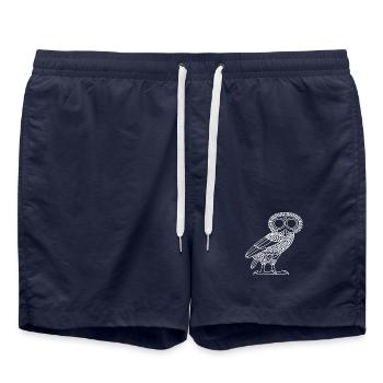 Chouette d'Athéna [Contour blanc (chouette uniquement)] - Short de bain - bleu marine - Devant - AI Model Male 185 light (185cm)