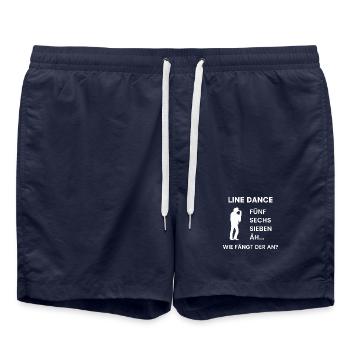 Line Dance Joke: Wie fängt dieser Tanz an? - Badeshorts - French Navy - Vorne - AI Model Male 185 light (185cm)