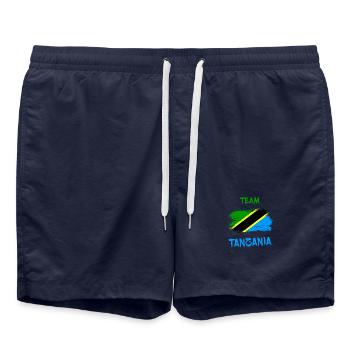 Team Tansania Flaggen Design - Badeshorts - French Navy - Vorne - AI Model Male 185 light (185cm)