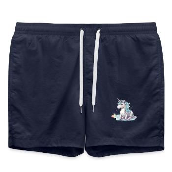 Liegendes Einhorn - Badeshorts - French Navy - Vorne - AI Model Male 185 light (185cm)