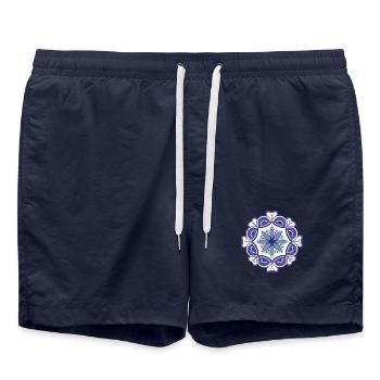 motif oriental maroquin tons bleus - Short de bain - bleu marine - Devant - AI Model Male 185 light (185cm)
