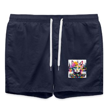 Kunstvolle katze - Badeshorts - French Navy - Vorne - AI Model Male 185 light (185cm)