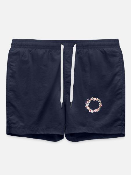 Couronne de fleurs colorées dans un cadre rond - Short de bain - bleu marine