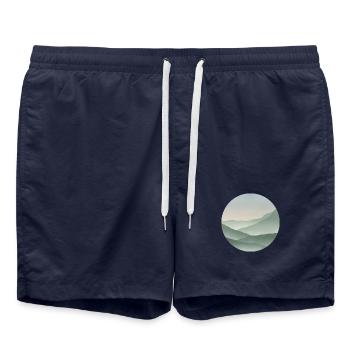 Montagnes aux tons pastel Sérénité - Short de bain - bleu marine - Devant - AI Model Male 185 light (185cm)