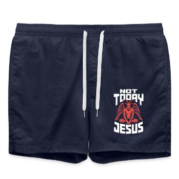 Pas Jésus aujourd’hui ! Sataniste, athée, gothique, esthétique - Short de bain - bleu marine - Devant - AI Model Male 185 light (185cm)